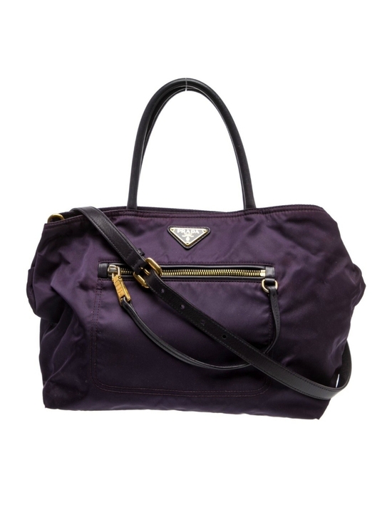 Prada Handbags - Prada Purple Nylon Shoulder Tote with Black Leather Trim - Offers Welcome!